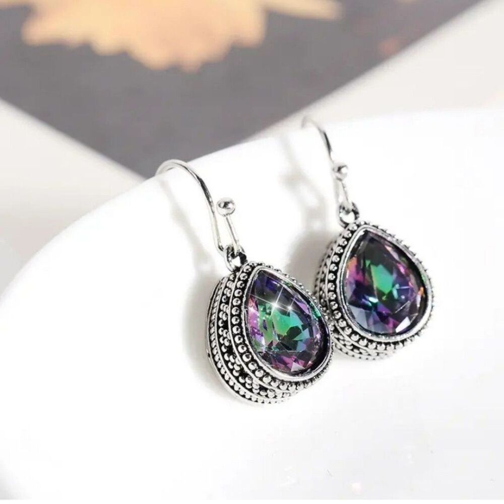 Rainbow crystal drop earrings Minimalist jewelry